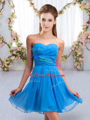 Adorable Baby Blue Sweetheart Neckline Ruching Bridesmaid Dresses Sleeveless Lace Up