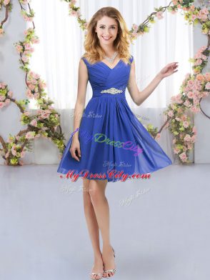 Fantastic Mini Length Blue Bridesmaid Dresses Chiffon Sleeveless Belt