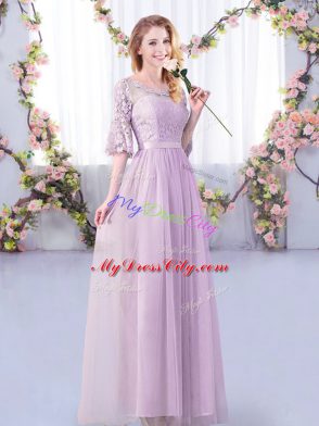 Enchanting Lavender Half Sleeves Tulle Side Zipper Bridesmaids Dress for Wedding Party