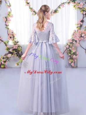 Enchanting Lavender Half Sleeves Tulle Side Zipper Bridesmaids Dress for Wedding Party