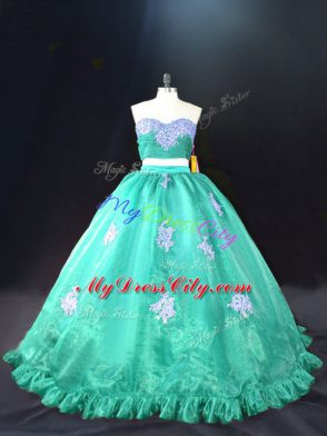 Suitable Sweetheart Sleeveless Organza Vestidos de Quinceanera Appliques Zipper