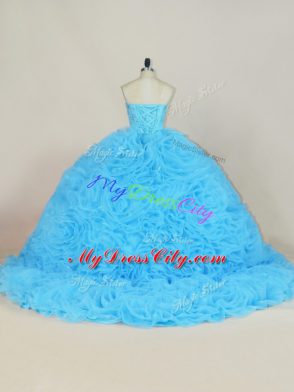 Sexy Sleeveless Court Train Beading and Ruffles Lace Up Sweet 16 Dresses