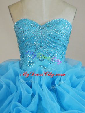 Sexy Sleeveless Court Train Beading and Ruffles Lace Up Sweet 16 Dresses