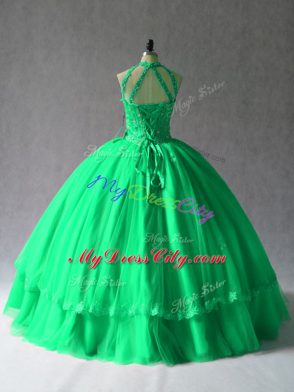 Green Lace Up Quinceanera Dress Appliques Sleeveless Floor Length