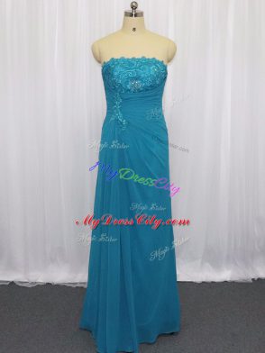 Floor Length Column/Sheath Sleeveless Blue Prom Party Dress Zipper