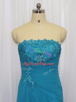 Floor Length Column/Sheath Sleeveless Blue Prom Party Dress Zipper