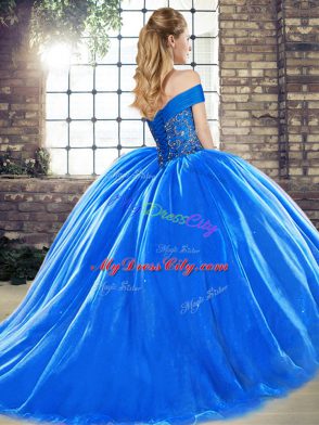 Lace Up Quinceanera Dress Fuchsia for Military Ball and Sweet 16 and Quinceanera with Beading Brush Train