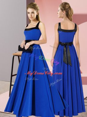 Excellent Sleeveless Zipper Floor Length Belt Bridesmaids Dress