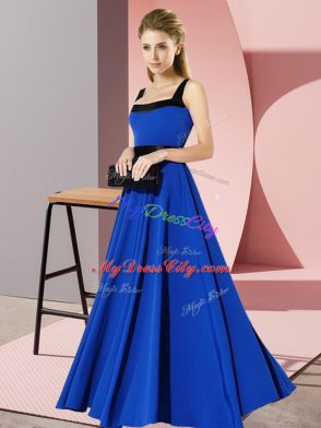 Excellent Sleeveless Zipper Floor Length Belt Bridesmaids Dress