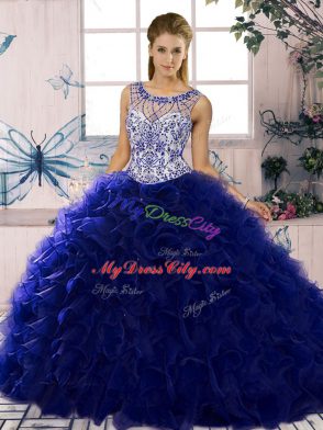 Stylish Scoop Sleeveless Organza 15th Birthday Dress Beading and Ruffles Lace Up