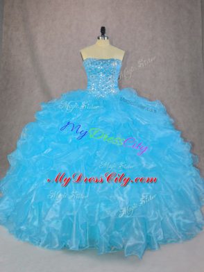 Sleeveless Beading and Ruffles Lace Up Sweet 16 Dress