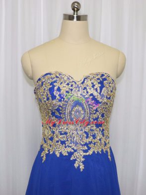 Royal Blue Empire Sweetheart Sleeveless Chiffon Brush Train Zipper Lace and Appliques Going Out Dresses