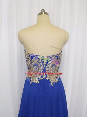 Royal Blue Empire Sweetheart Sleeveless Chiffon Brush Train Zipper Lace and Appliques Going Out Dresses