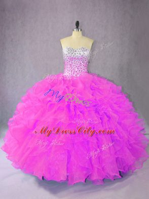 Fantastic Lilac Sweetheart Lace Up Ruffles Ball Gown Prom Dress Sleeveless