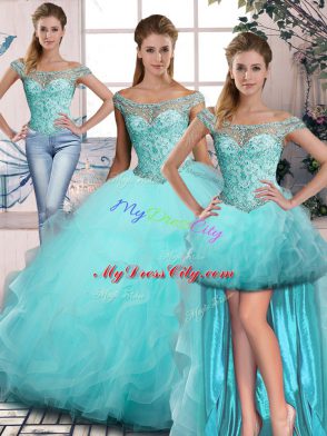 Sleeveless Beading and Ruffles Lace Up Sweet 16 Dress