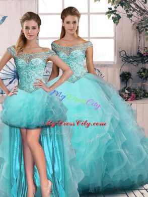 Sleeveless Beading and Ruffles Lace Up Sweet 16 Dress