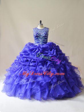 Purple Lace Up Sweet 16 Dresses Beading and Ruffles and Pick Ups Sleeveless Floor Length