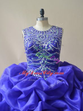 Purple Lace Up Sweet 16 Dresses Beading and Ruffles and Pick Ups Sleeveless Floor Length