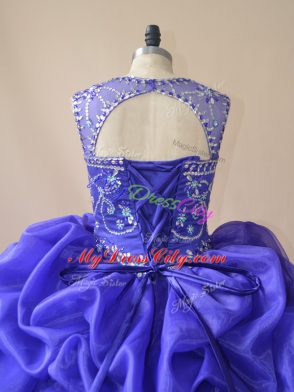 Purple Lace Up Sweet 16 Dresses Beading and Ruffles and Pick Ups Sleeveless Floor Length