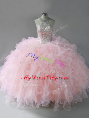 Elegant Sleeveless Beading and Ruffles Lace Up Quinceanera Dresses