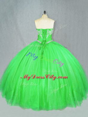 Tulle Sweetheart Sleeveless Lace Up Beading 15th Birthday Dress in