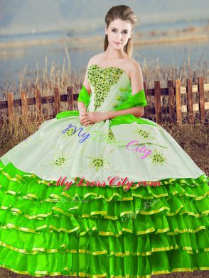 Popular Organza Sweetheart Sleeveless Lace Up Beading and Ruffled Layers 15 Quinceanera Dress in Green