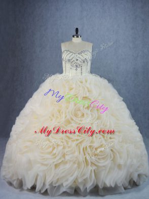 Champagne Sleeveless Beading and Ruffles Lace Up 15th Birthday Dress