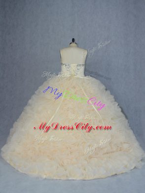 Champagne Sleeveless Beading and Ruffles Lace Up 15th Birthday Dress