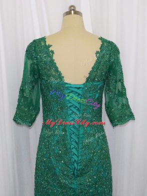 Green V-neck Neckline Lace and Appliques Dress for Prom Half Sleeves Lace Up