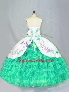 Turquoise Quinceanera Gowns Sweet 16 and Quinceanera with Embroidery and Ruffled Layers Sweetheart Sleeveless Lace Up