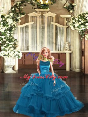 Stylish Teal Scoop Neckline Ruffles Quinceanera Dress Sleeveless Lace Up