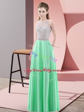 Wonderful Floor Length Apple Green Satin Sleeveless Beading