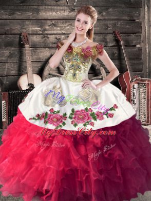 Off The Shoulder Sleeveless Organza Sweet 16 Dress Embroidery and Ruffles Lace Up