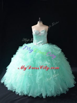 Customized Sweetheart Sleeveless Lace Up 15 Quinceanera Dress Apple Green Tulle