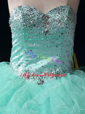 Customized Sweetheart Sleeveless Lace Up 15 Quinceanera Dress Apple Green Tulle