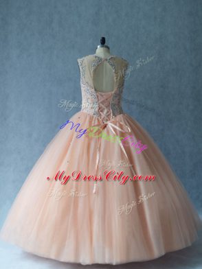 Peach Sleeveless Beading Floor Length Sweet 16 Dresses