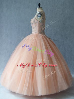 Peach Sleeveless Beading Floor Length Sweet 16 Dresses