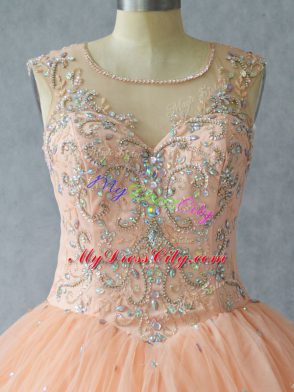 Peach Sleeveless Beading Floor Length Sweet 16 Dresses