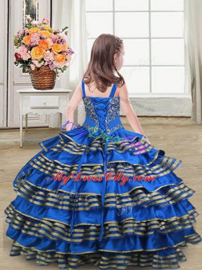 Rust Red Lace Up Little Girls Pageant Gowns Embroidery and Ruffled Layers Sleeveless Floor Length