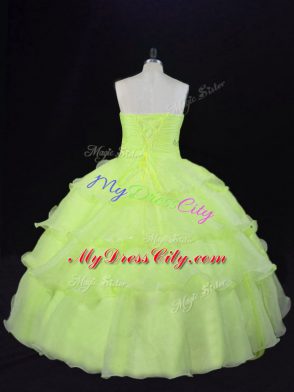 Traditional Yellow Green Sleeveless Organza Lace Up Quinceanera Dress for Sweet 16 and Quinceanera