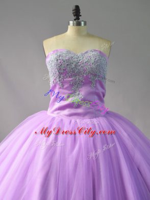 Lilac Tulle Lace Up Sweet 16 Dresses Sleeveless Court Train Appliques