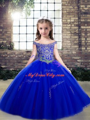 High End Royal Blue Sleeveless Tulle Lace Up Pageant Gowns For Girls for Party and Wedding Party