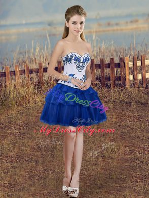 Royal Blue Sleeveless Floor Length Embroidery and Bowknot Lace Up 15 Quinceanera Dress