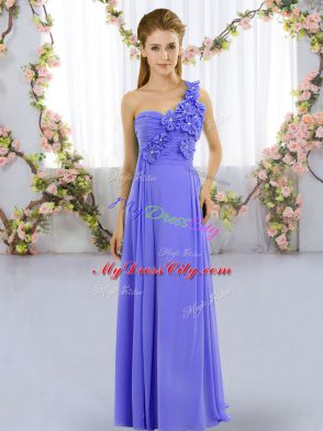 Empire Bridesmaids Dress Lavender One Shoulder Chiffon Sleeveless Floor Length Lace Up