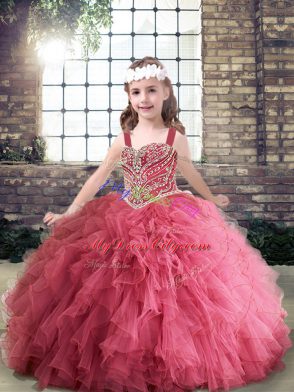 Sleeveless Lace Up Floor Length Beading and Ruffles Pageant Dresses