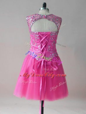 Fine Hot Pink Sleeveless Tulle Lace Up for Prom and Party and Military Ball