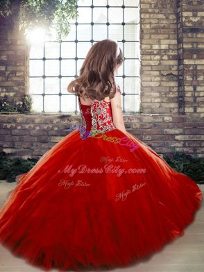 Tulle Sleeveless Floor Length Kids Pageant Dress and Beading