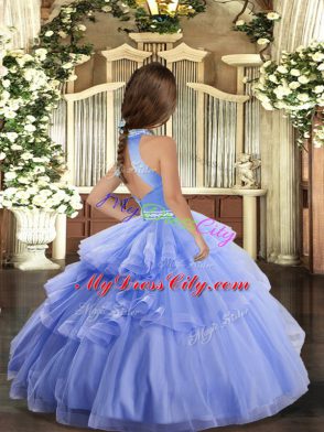 Floor Length Ball Gowns Sleeveless Aqua Blue Glitz Pageant Dress Backless