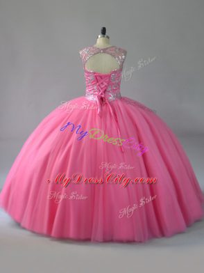 Customized Ball Gowns Vestidos de Quinceanera Pink Scoop Sleeveless Lace Up