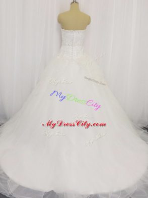 Graceful Sweetheart Sleeveless Organza Wedding Gowns Beading and Lace Court Train Clasp Handle